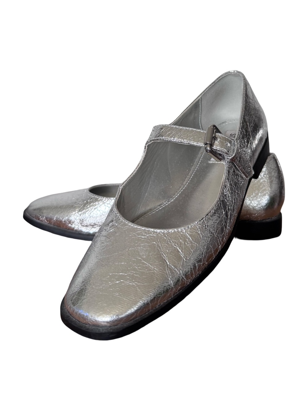 Steve Madden Solanna Silver Metallic Leather Mary Jane Flats Size 7